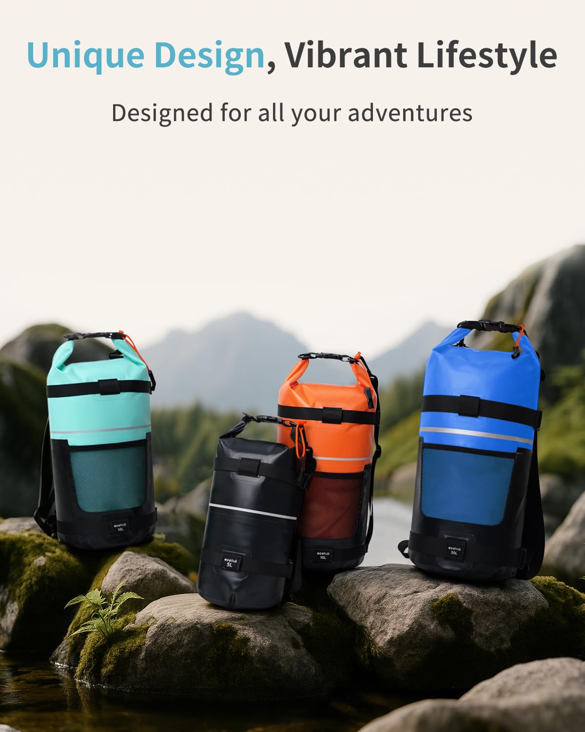 ECOHUB Waterproof Dry Bag for Women Men, 5L/10L/20L Roll Top Lightweight Dry Storage Bag Backpack for Travel Kayaking Hiking Floating with Waterproof Phone Case - Image 8